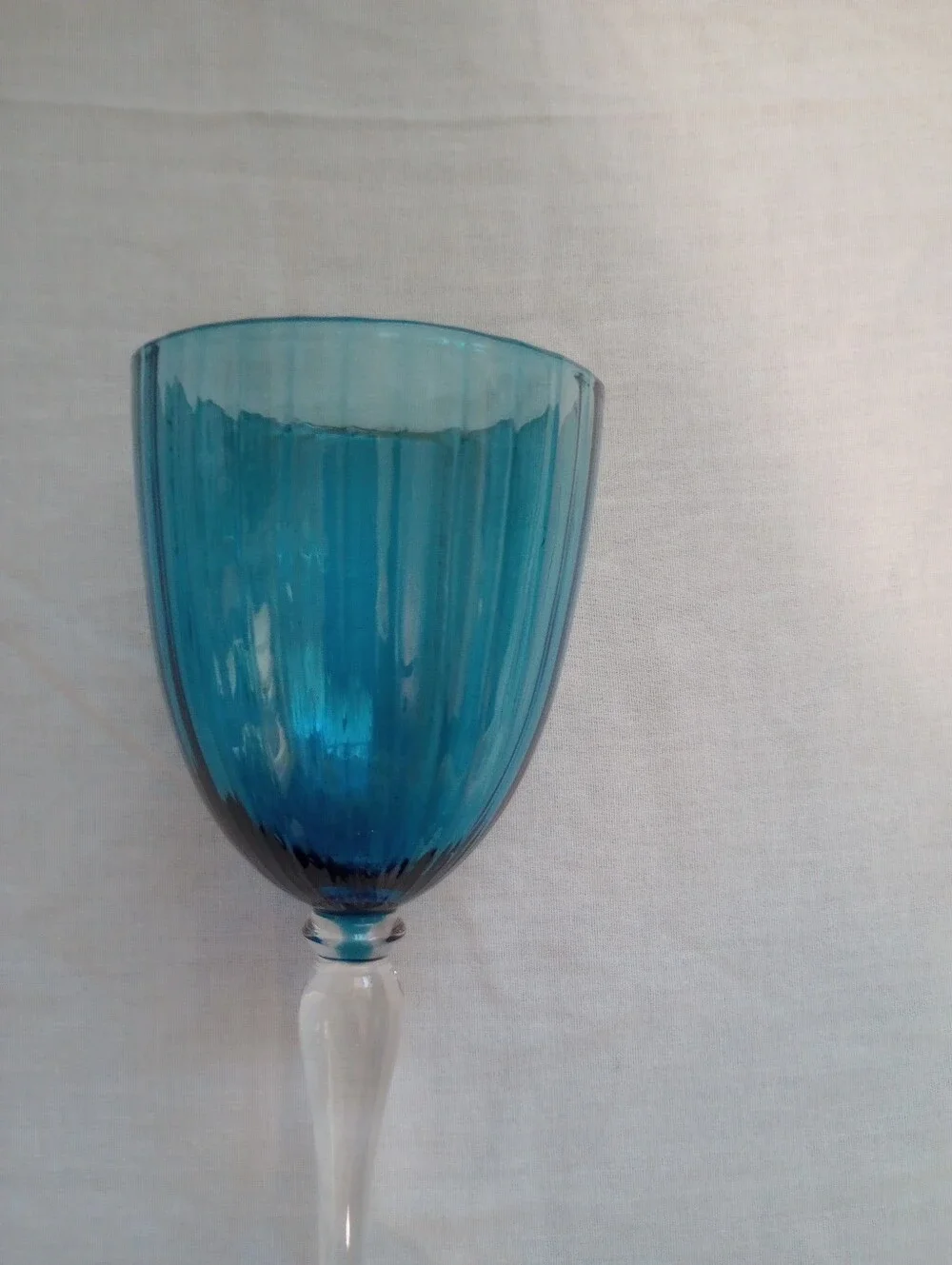 Vintage Empoli Style Blue Ribbed Glass Wine/Water Goblets - Set Of 2